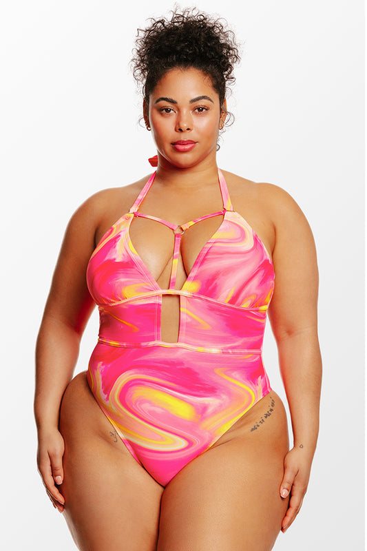 Swirlfriend Strappy Halter Plus Size One Piece Swimsuit