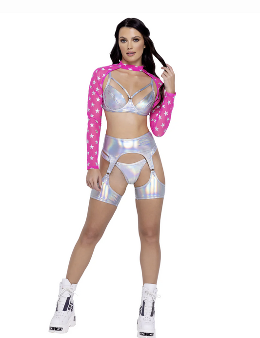 Star Printed Shrug- Hot Pink