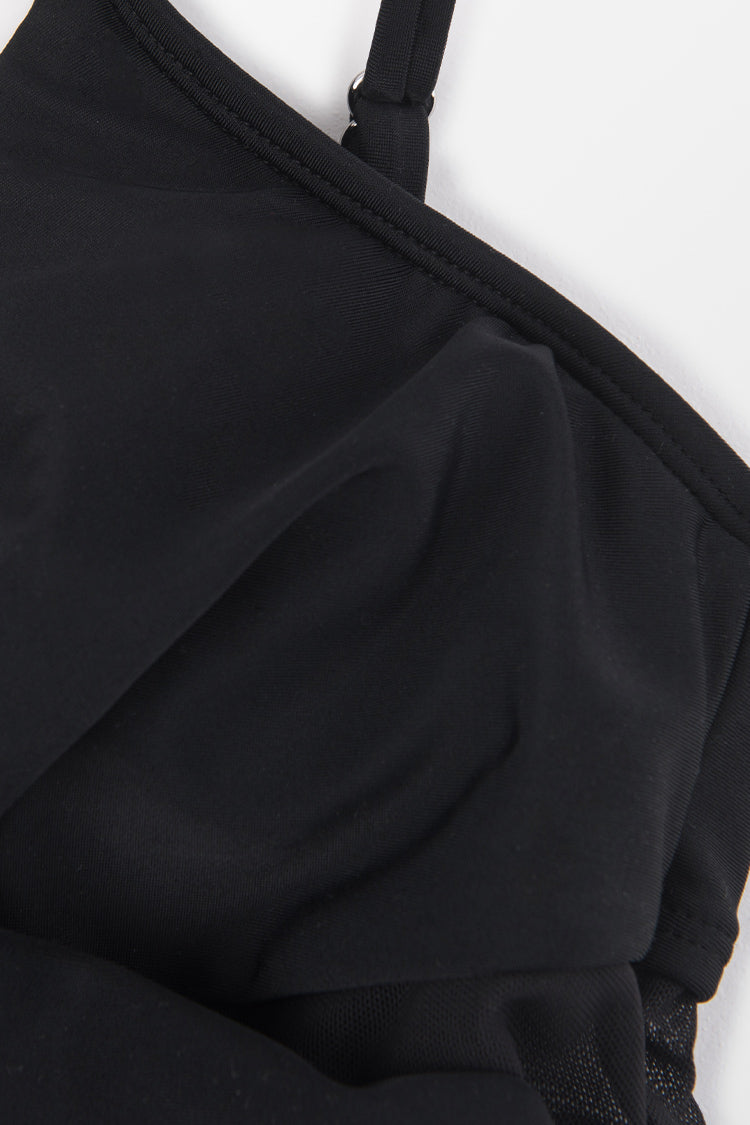 Forest Adventure Solid Mesh Wrap Front Cutout One Piece Swimsuit