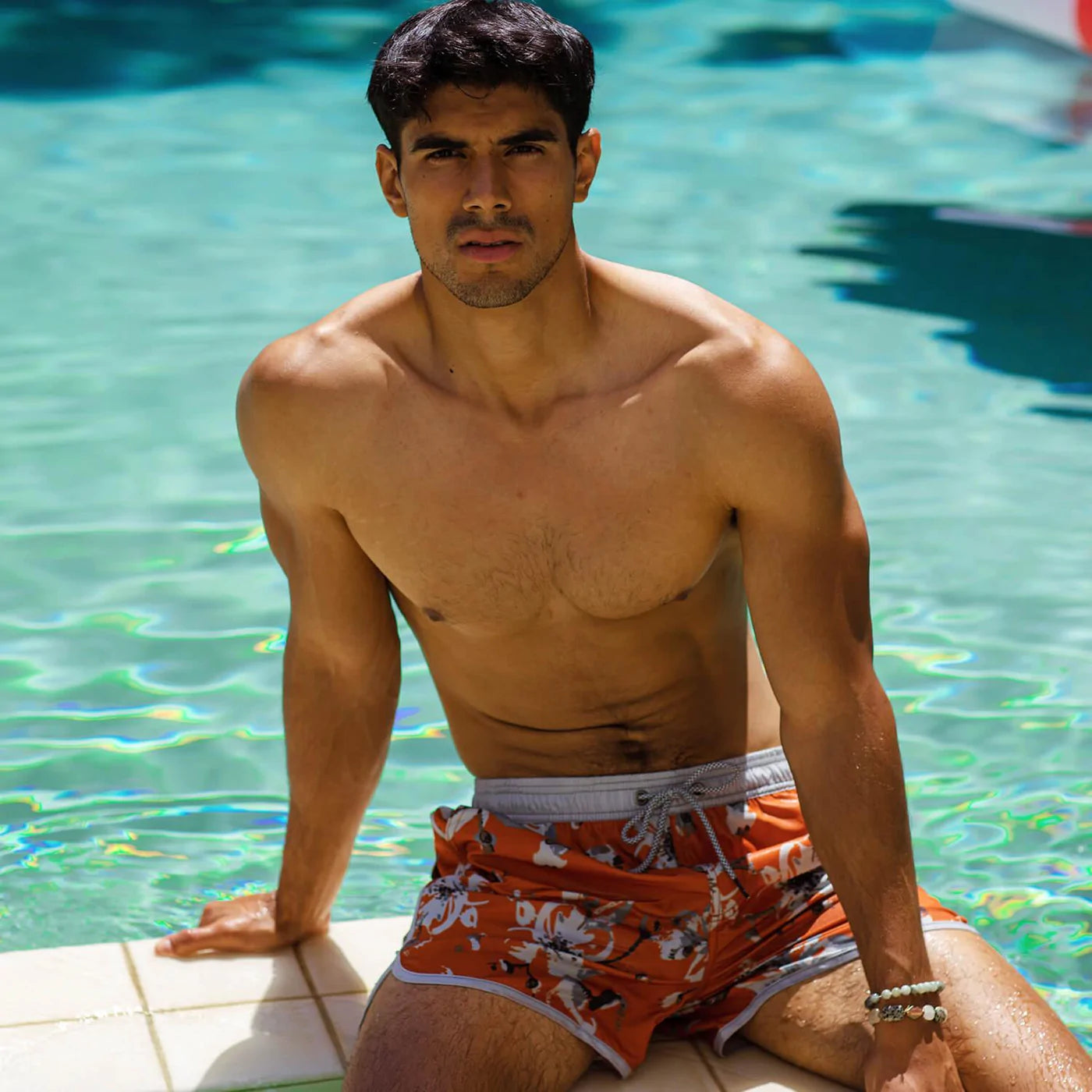 4.5 Inch Vintage Stretch Pear Blossom Swim Trunks