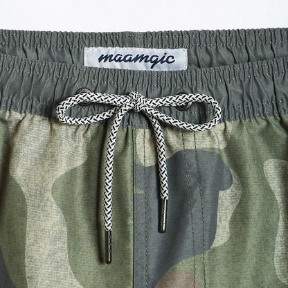 4.5 Inch Inseam Vintage Camo Swim Trunks